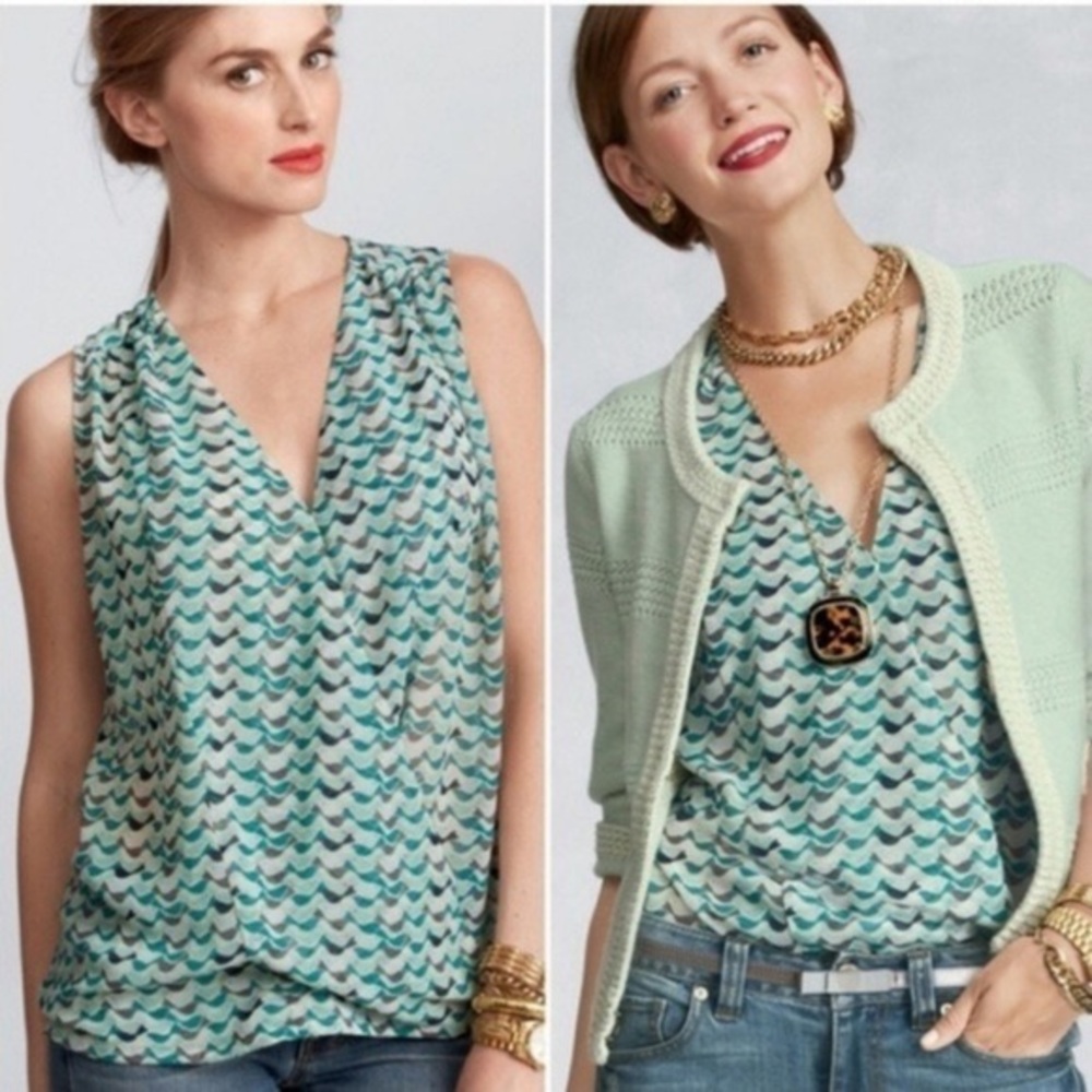 CAbi Tweet Bird Faux Wrap Sheer Top Size Medium